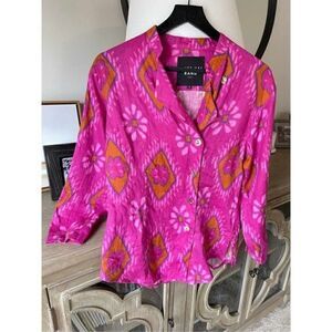 Bitte Kai Rand Bold Pink Design Button Down Quarter Sleeve